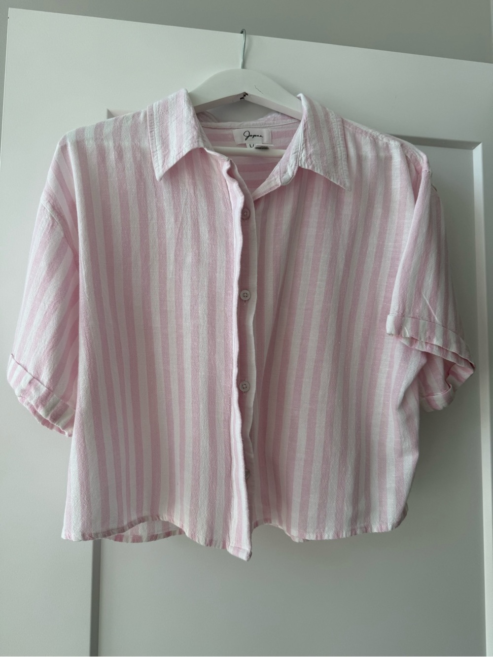 NEW Japna Light Pink & White Striped Button-Up Shirt Size L